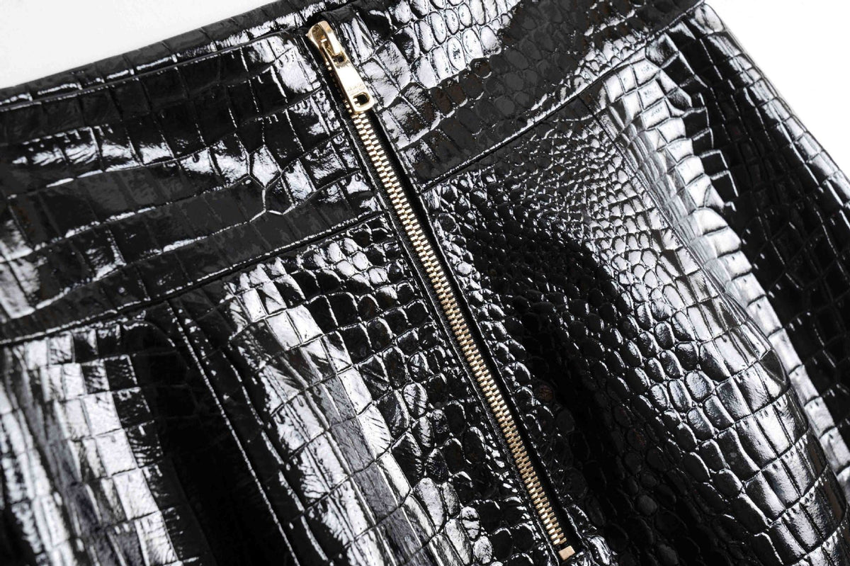 Patent Croco Glam – Glänzendes Schwarz Echtleder